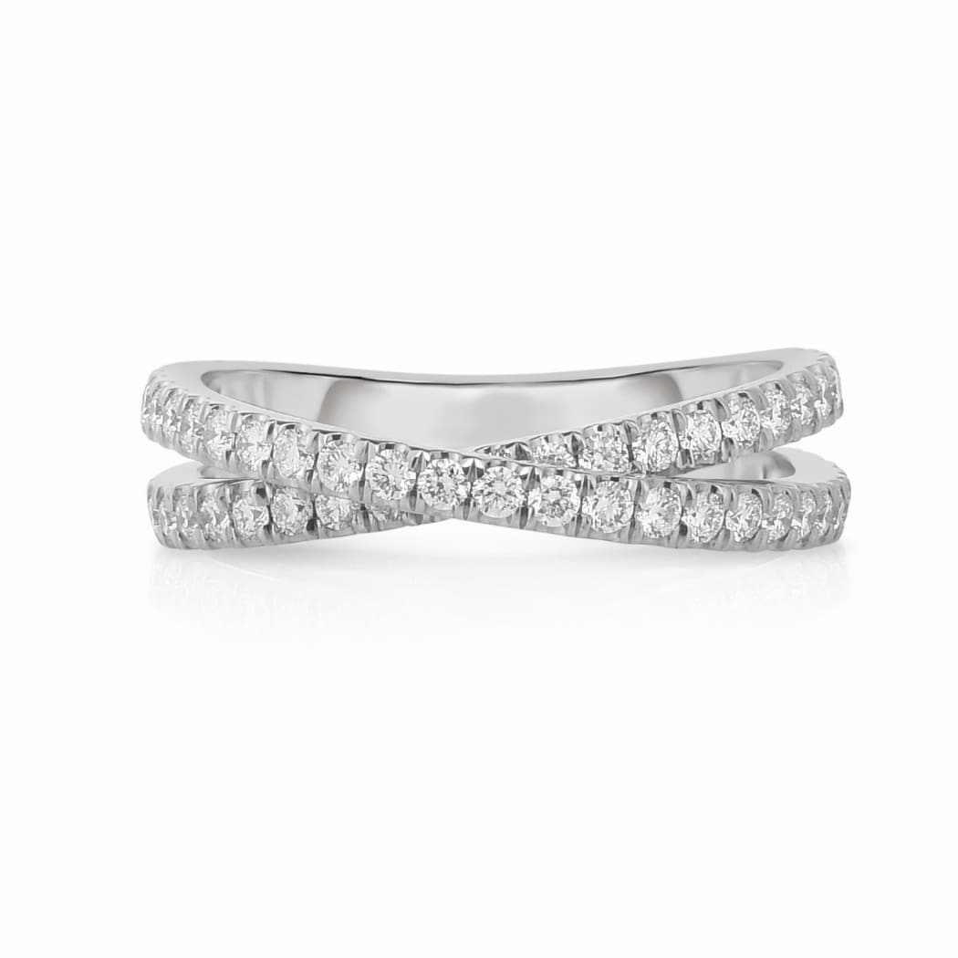 Leila Diamond Wedding Band with round diamonds in 18K white gold, elegant and timeless design