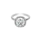 Lilah Engagement Ring with 2ct cushion cut lab grown diamond and 18K white gold setting with salt and pepper diamond accents