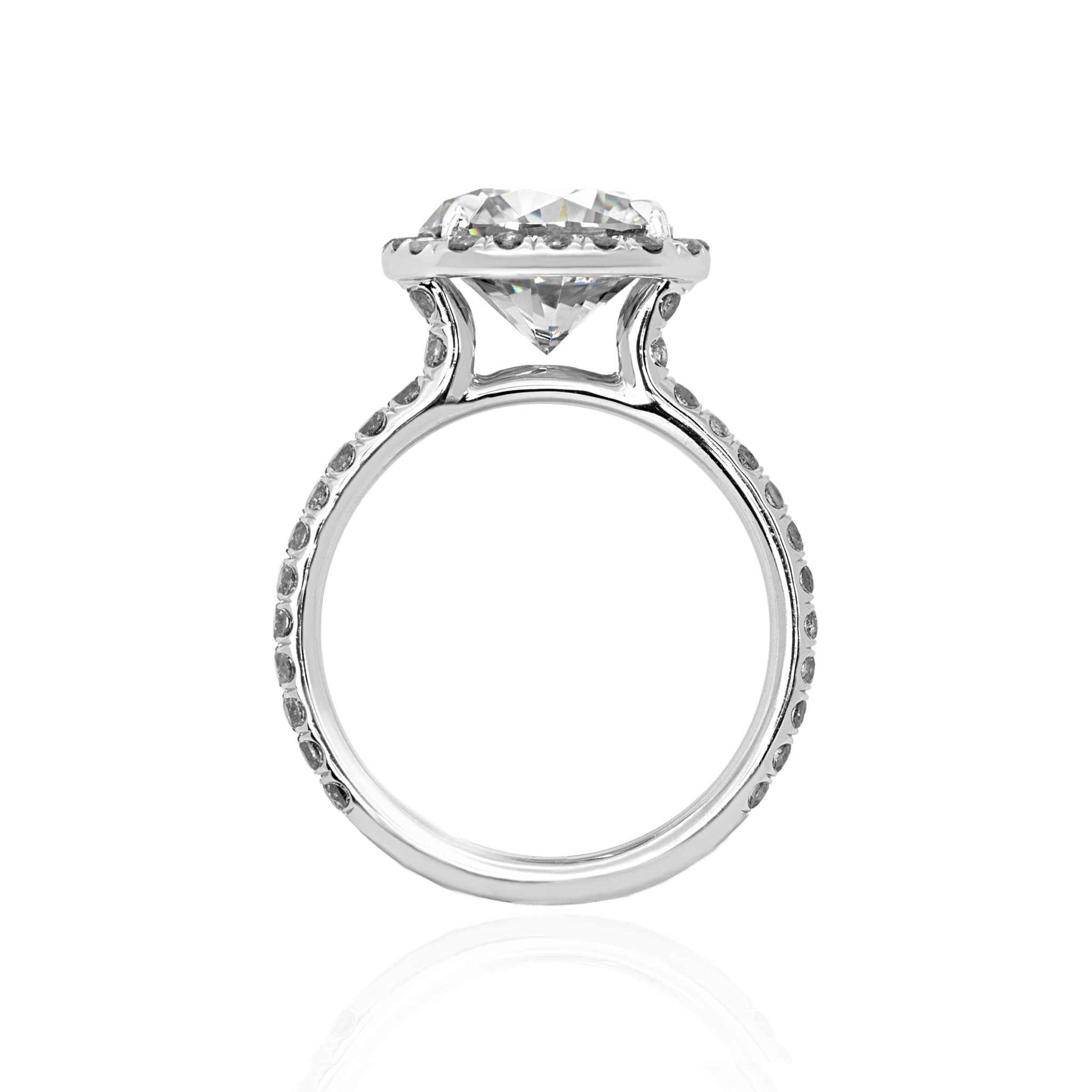 Lilah Engagement Ring with 2ct cushion cut lab grown diamond and 18K white gold setting adorned with salt and pepper diamonds