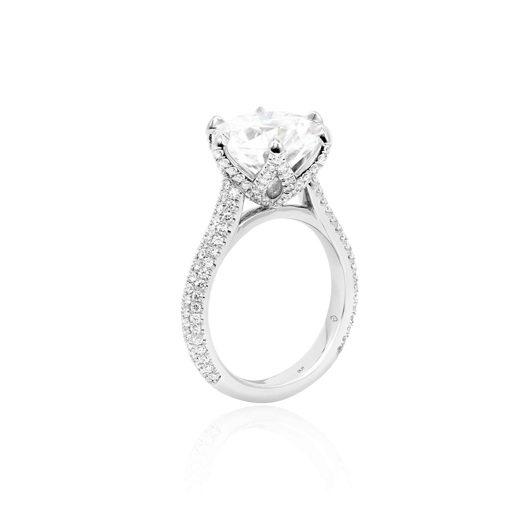 Liora Engagement Ring with center diamond and three rows of pave-set natural diamonds on white gold band