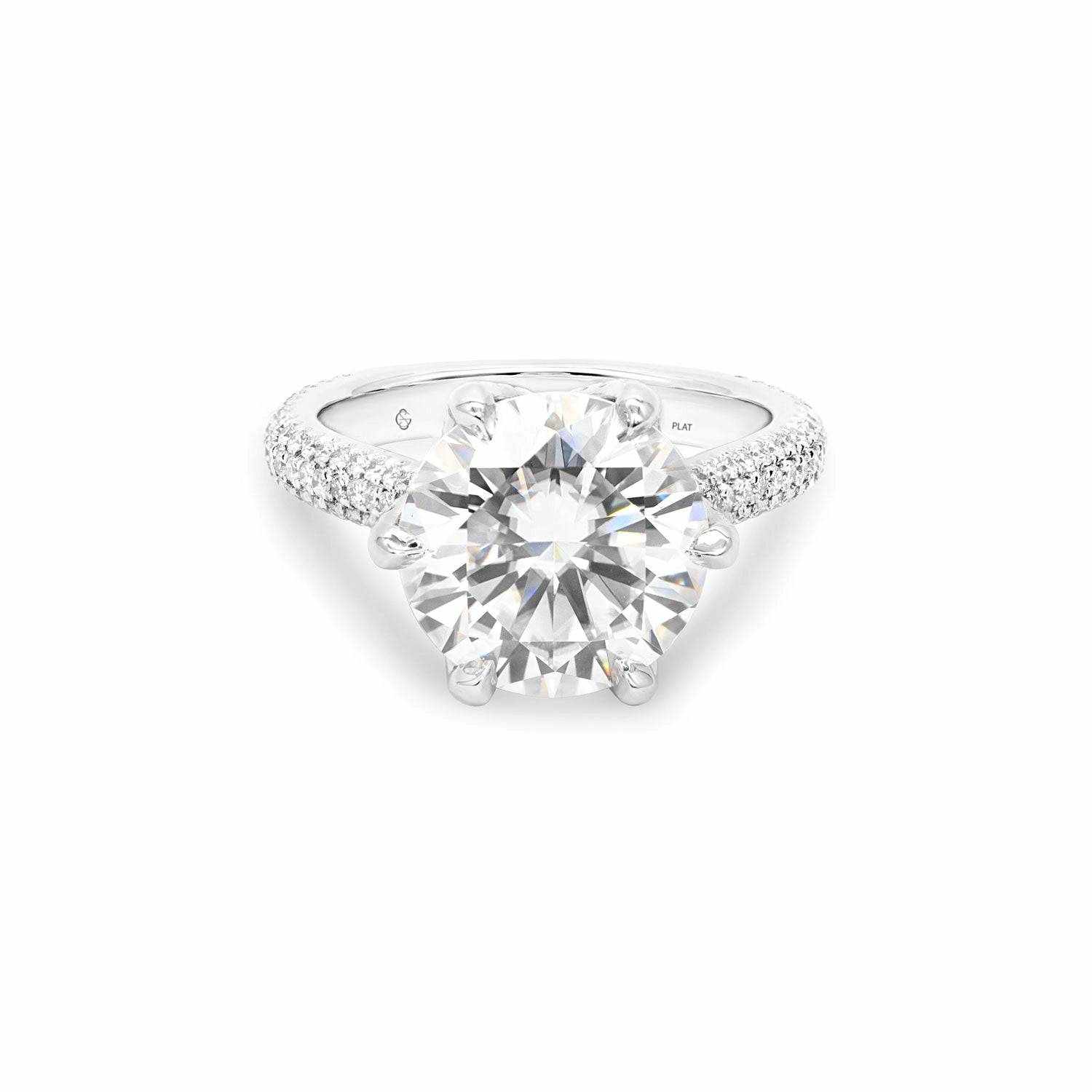 Liora Engagement Ring with a large round center diamond and pave-set diamonds on the band