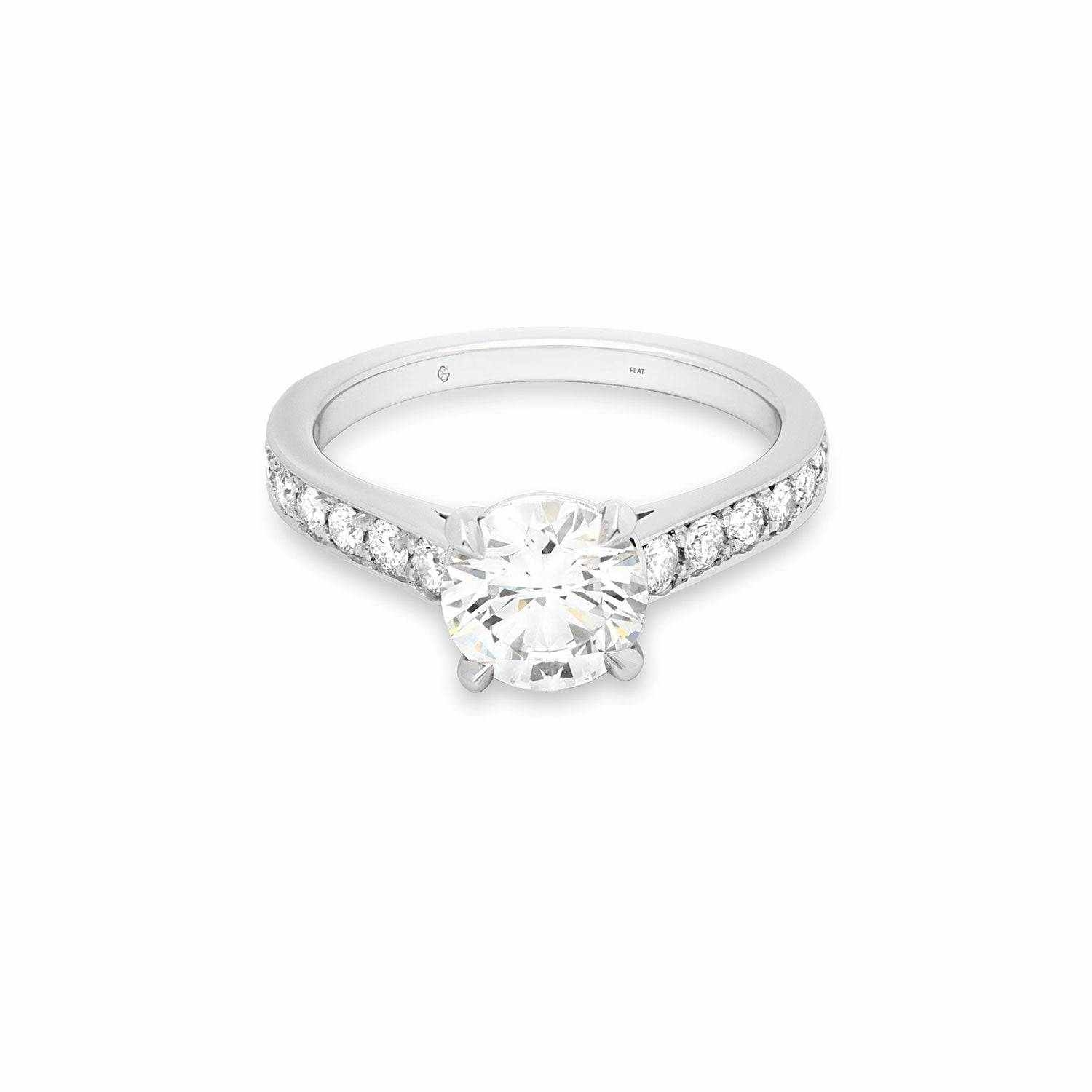Naomi Engagement Ring with F VS1 diamond and diamond-studded shank in white gold