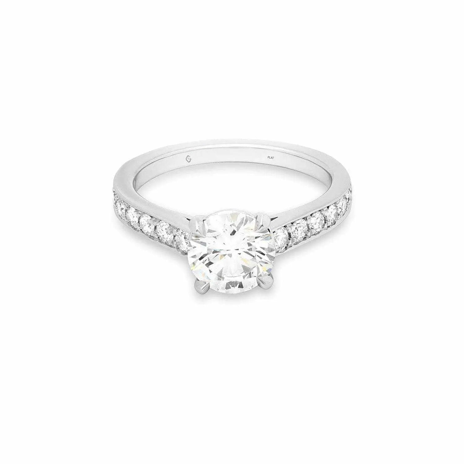 Naomi Engagement Ring with F VS1 diamond and diamond-studded shank in white gold