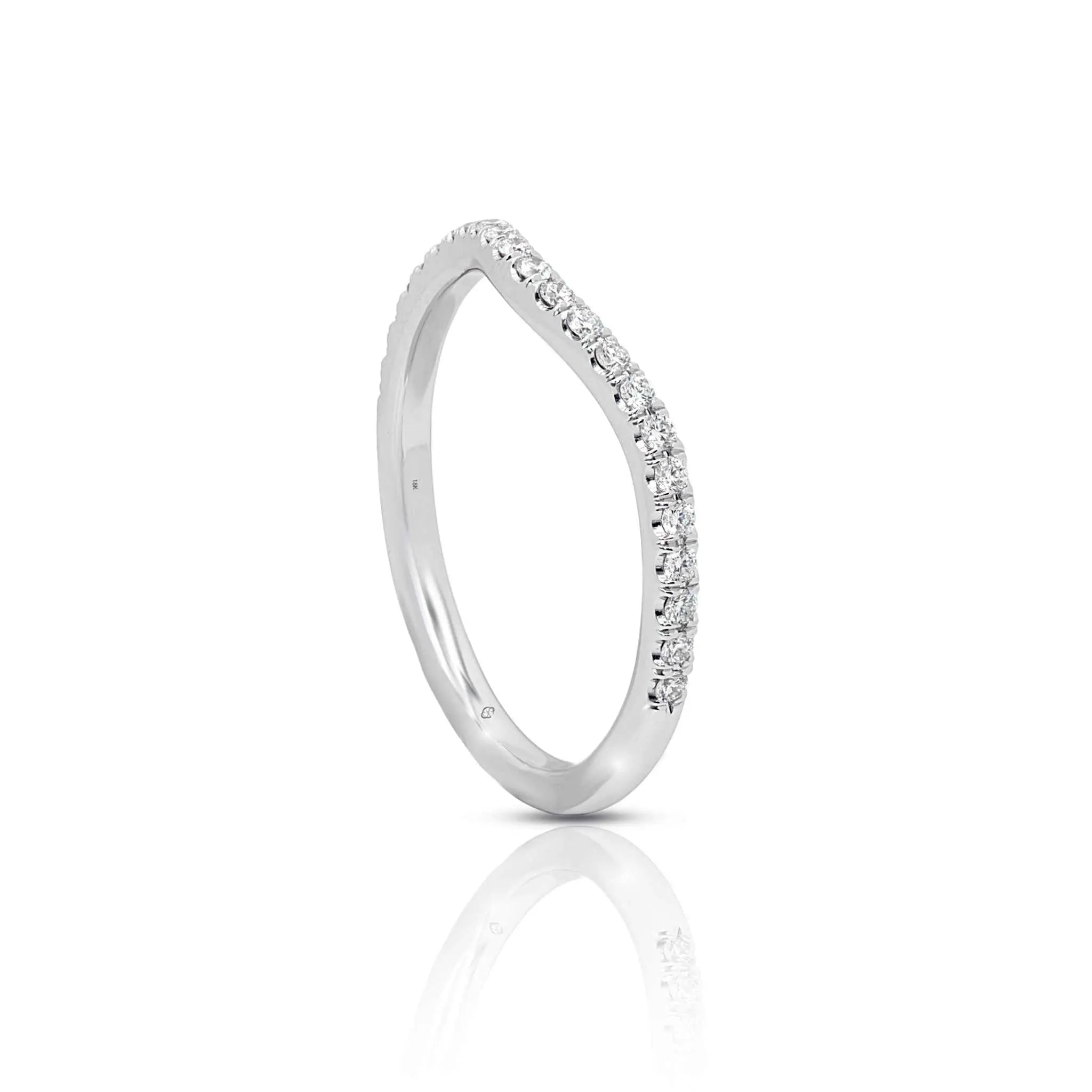 Shanah Diamond wedding band in white gold with round diamonds and curved design