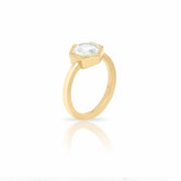 Sheena Moonstone Ring in 14K yellow gold with hexagonal rose-cut moonstone and milgrain bezel design