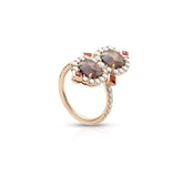 Sherah Rose Cut Diamond Ring with rose gold, rose cut diamonds, princess cut sapphires, and delicate vintage design