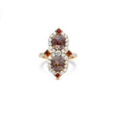 Sherah Rose Cut Diamond Ring with rose gold, rose cut diamonds, and princess cut sapphires in elegant design