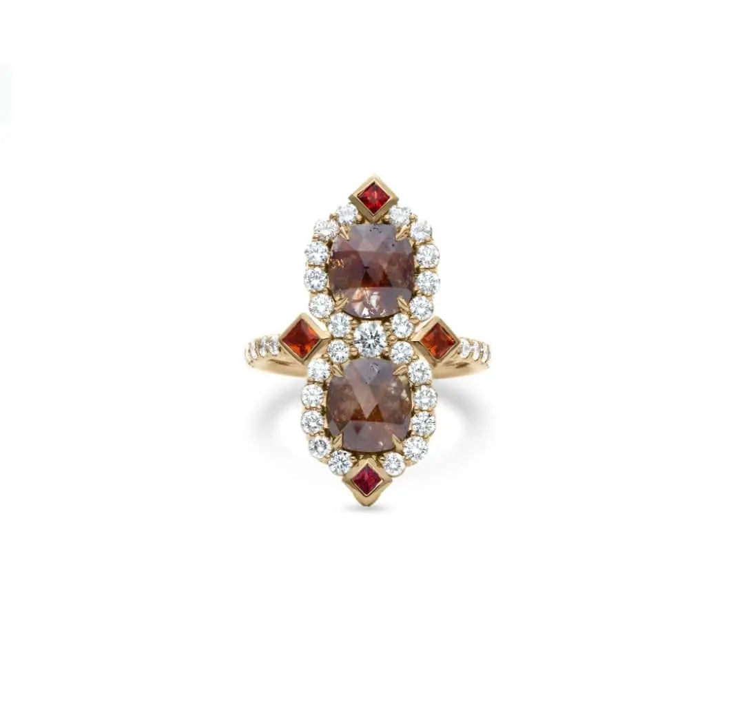 Sherah Rose Cut Diamond Ring in 18K rose gold with rose cut diamonds and princess cut sapphires