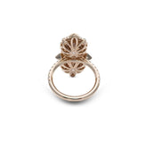 Sherah Rose Cut Diamond Ring in 18K rose gold with intricate floral design and diamonds on band