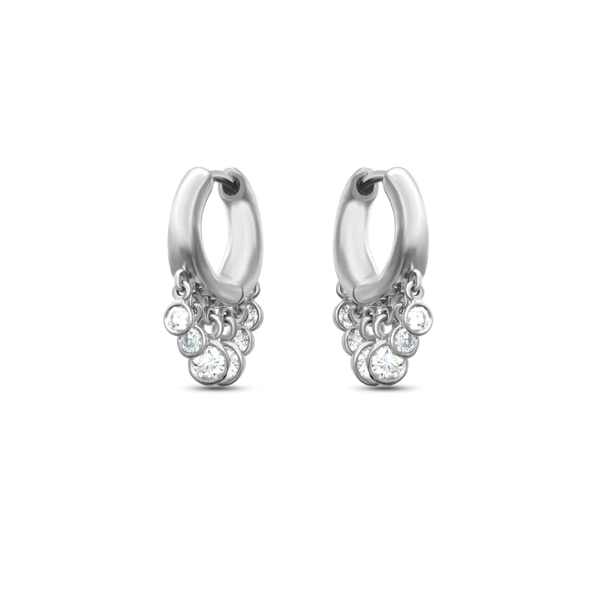 Nina Diamond Hoop earrings in white gold with multiple bezel-set diamonds in a cluster design