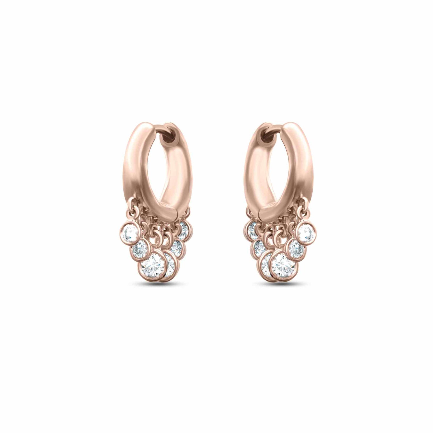 Rose gold Nina Diamond Hoop earrings with bezel-set diamonds in a cluster design