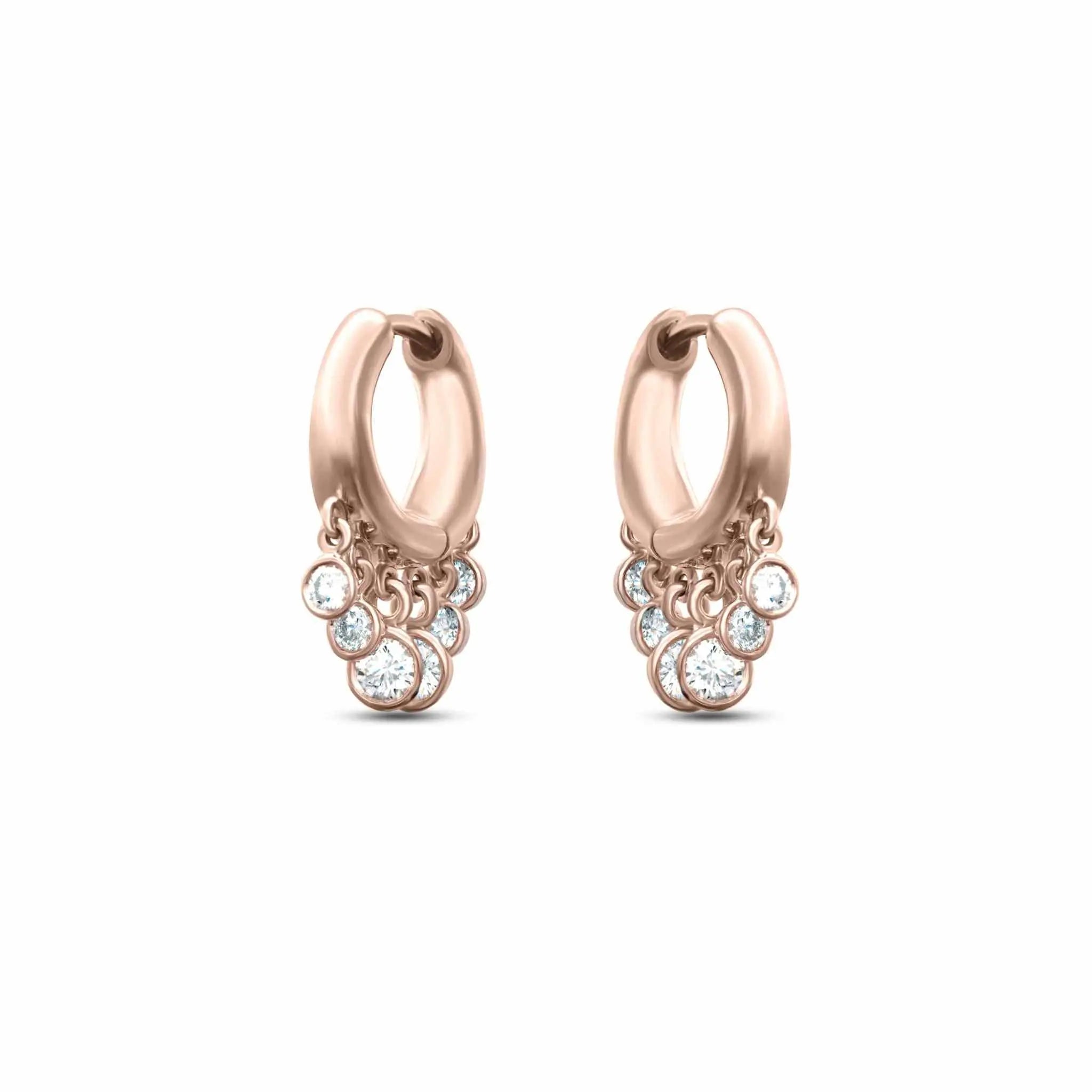 Rose gold Nina Diamond Hoop earrings with dangling bezel-set diamonds