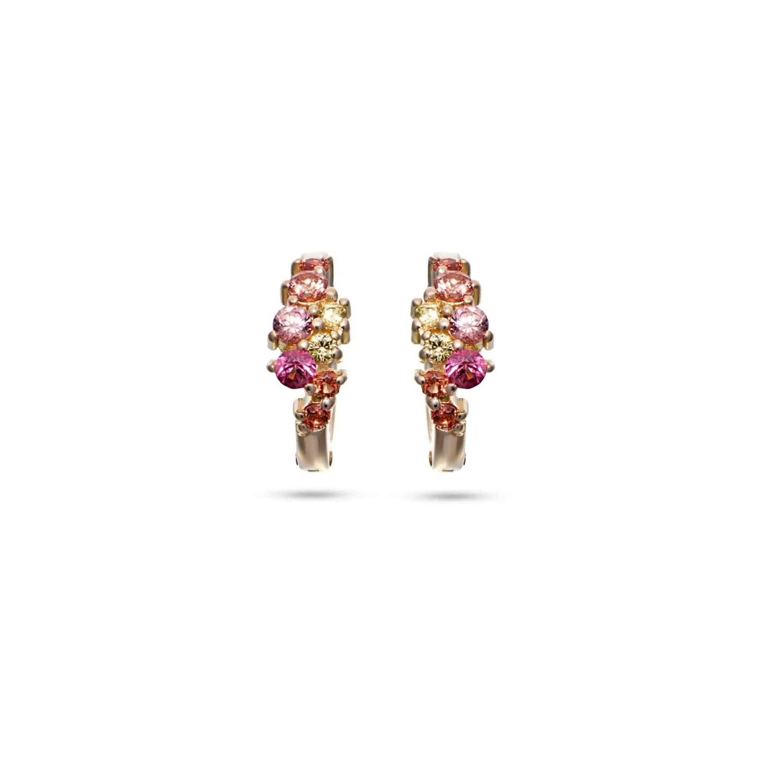 Chloe Mini Huggies 18K yellow gold mini hoop earrings with colorful sapphires and emerald gemstones