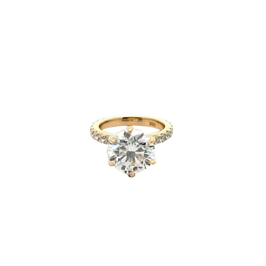 Classic Engagement Ring with 4.4ct brilliant-cut diamond in 18K yellow gold band adorned with natural diamonds