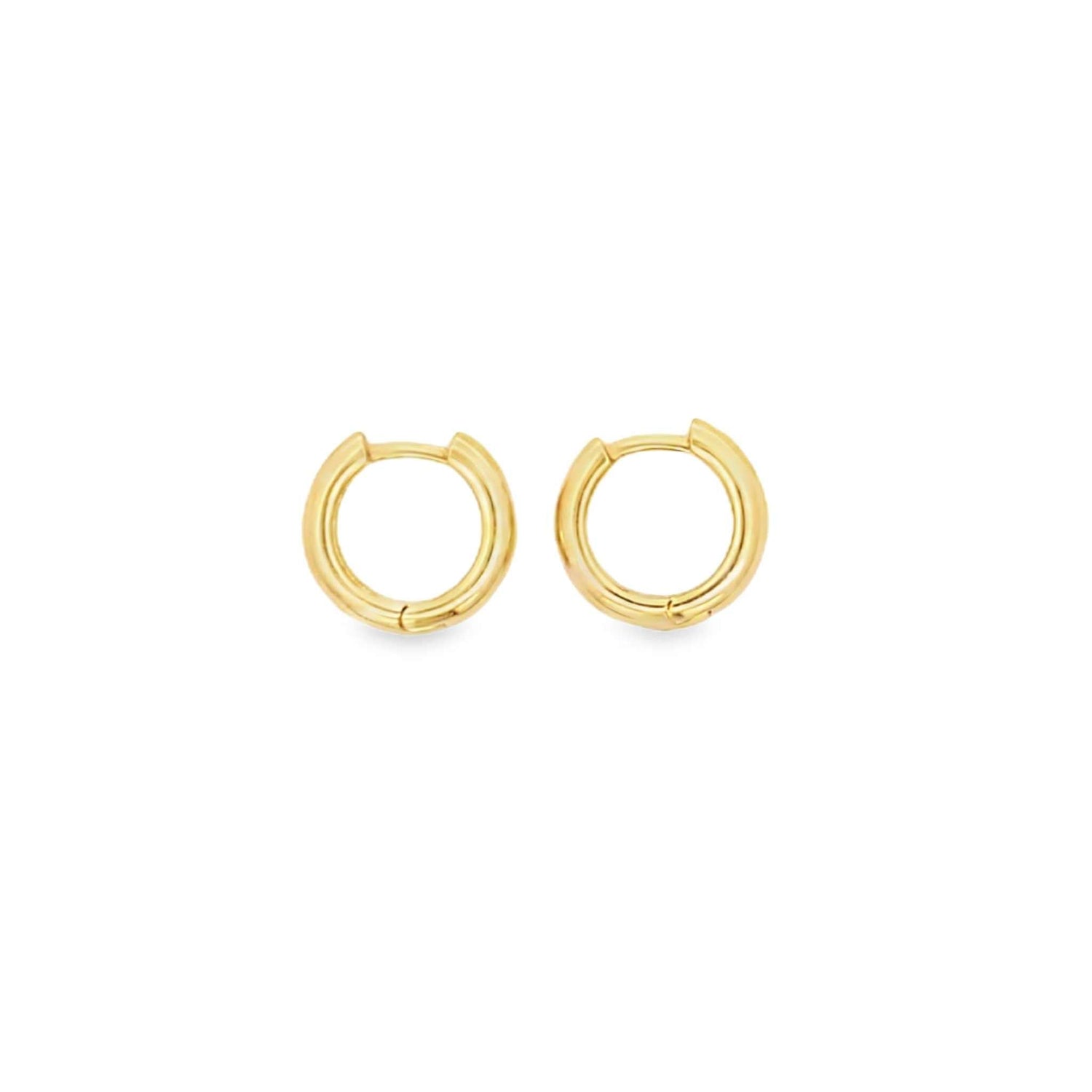 18K yellow gold mini hoops, lightweight and elegant, perfect for everyday or special occasions.