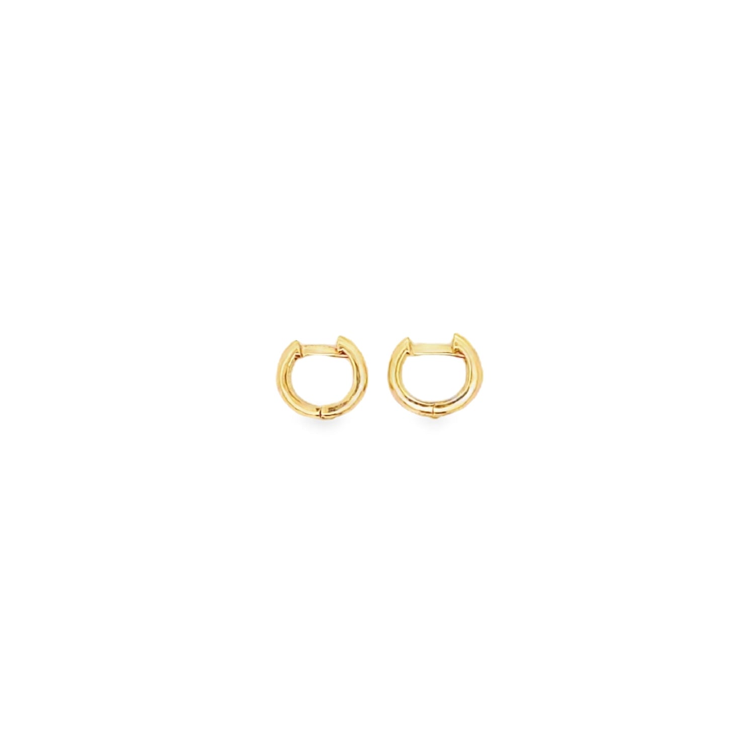 Gold Mini Hoops made of 18K yellow gold, shown side by side with sleek design.