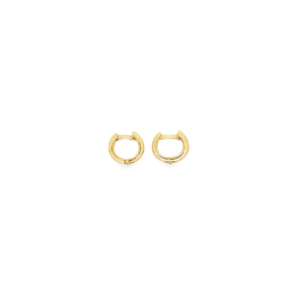 Gold Mini Hoops made of 18K yellow gold, shown side by side with sleek design.