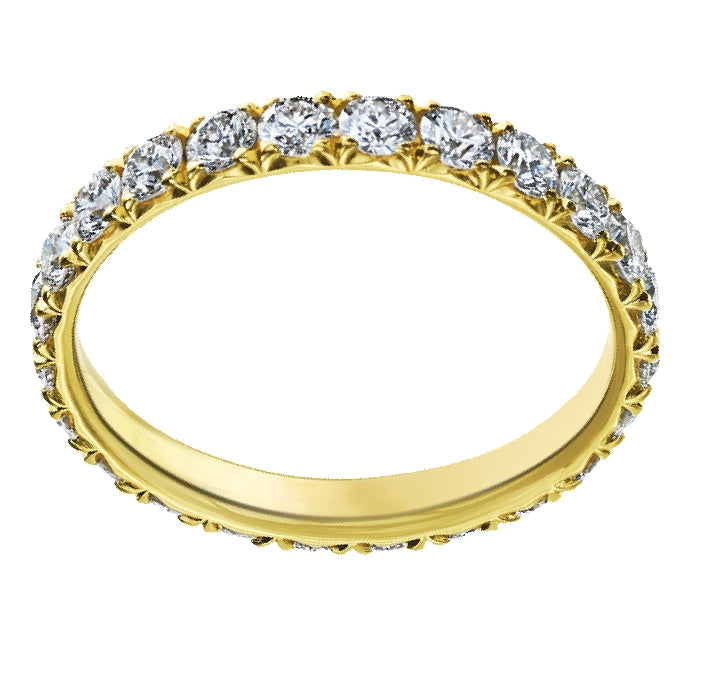 18k yellow gold Ellie Wedding Band with fishtail setting and 0.38 carats VS diamonds.