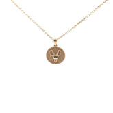 18K solid yellow gold Zodiac Charm necklace with polished rope border and sandblasted background featuring astrological symbol pendant