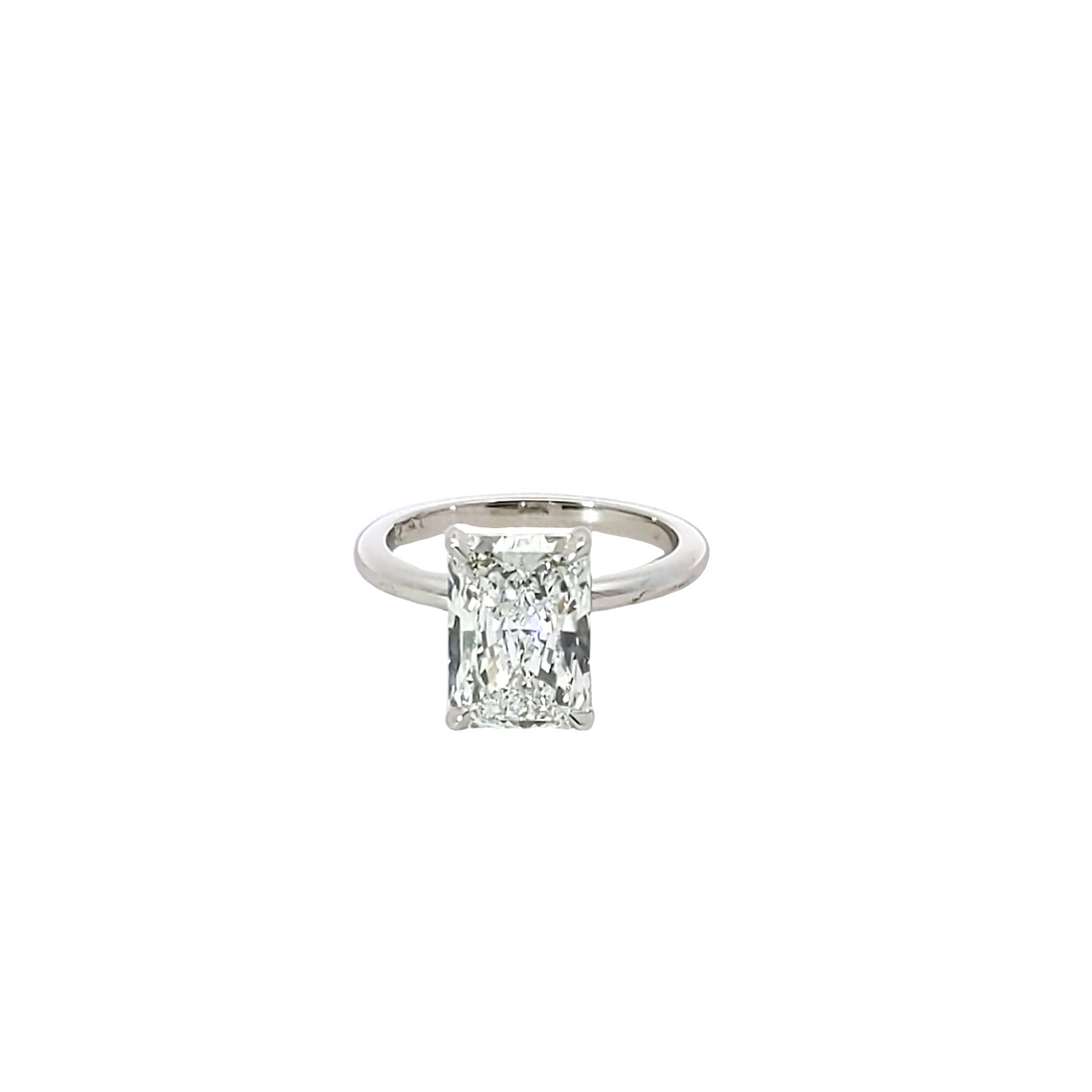Mimi Hidden Halo Engagement Ring with 4ct radiant cut diamond and hidden halo of F VS1 natural diamonds on sleek band