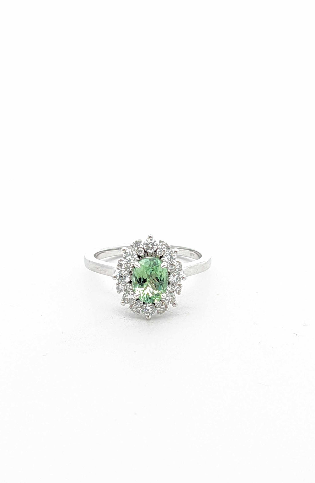 Jessica Alternative Engagement Ring with green tourmaline and diamond accents in 18K yellow gold