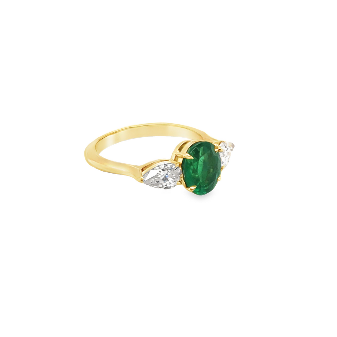 18K yellow gold engagement ring with 1.8-carat emerald center stone and diamond accents