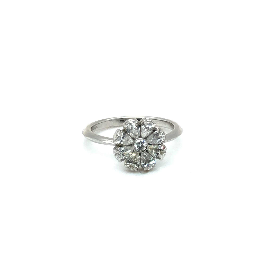 Xena Engagement Ring with eight pear-shaped diamonds in platinum knife-edge setting