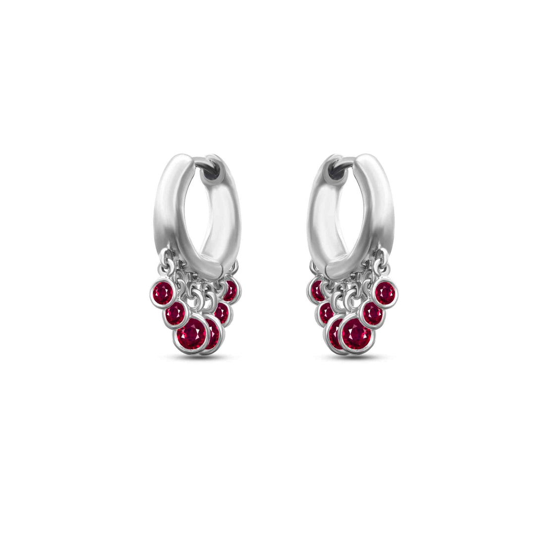 Nina Hoop single 18K white gold earring with bezel-set diamond-cut rubies