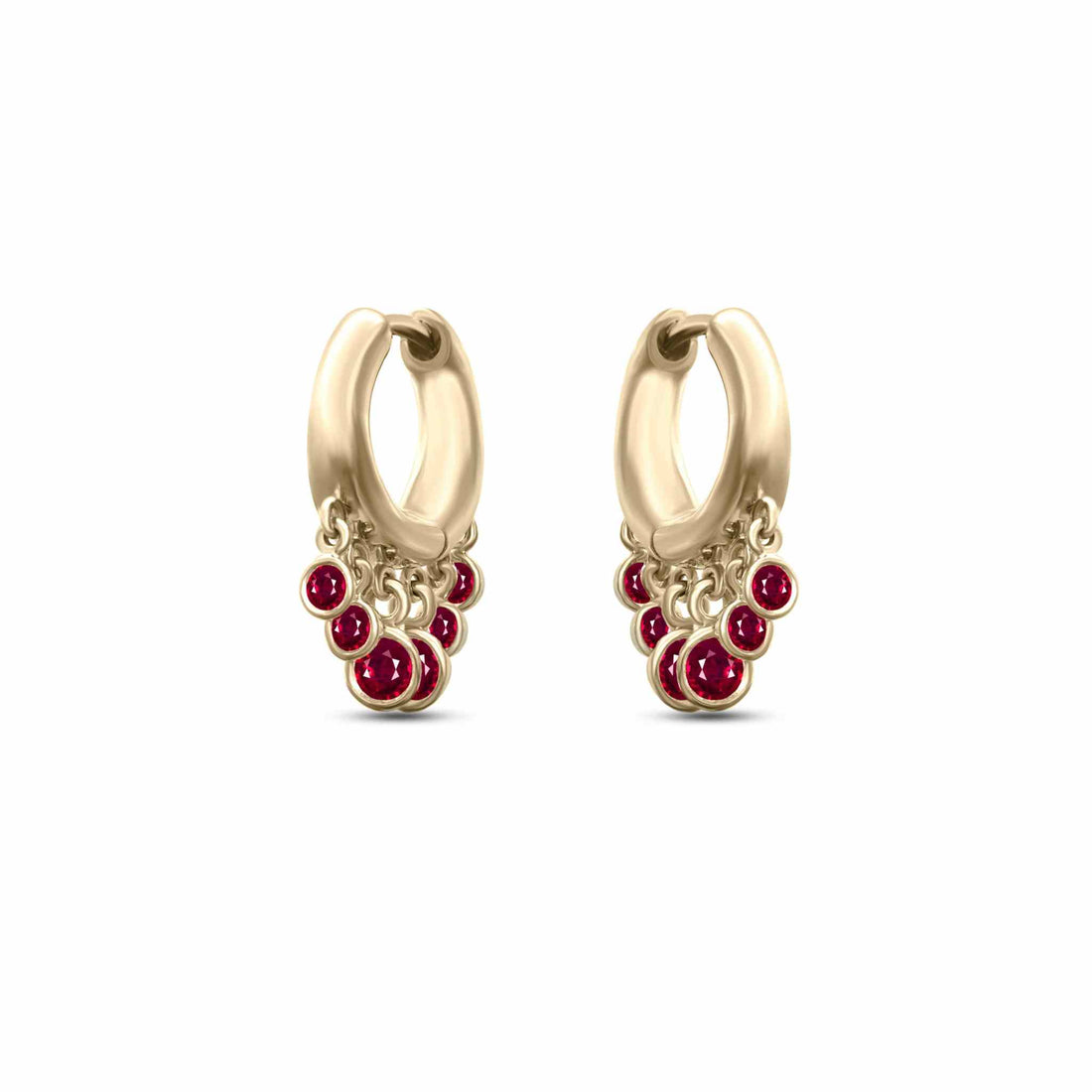 Pair of Nina Hoop earrings in 18K gold with bezel-set diamond-cut rubies totaling 0.65ct