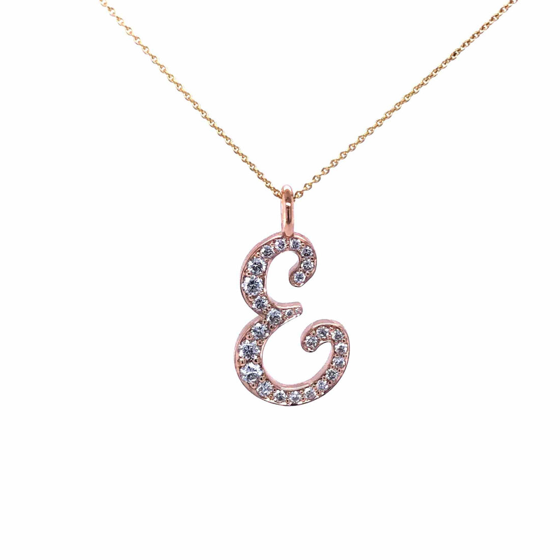 Diamond Initial Necklace with pavé diamonds on gold chain, letter E pendant