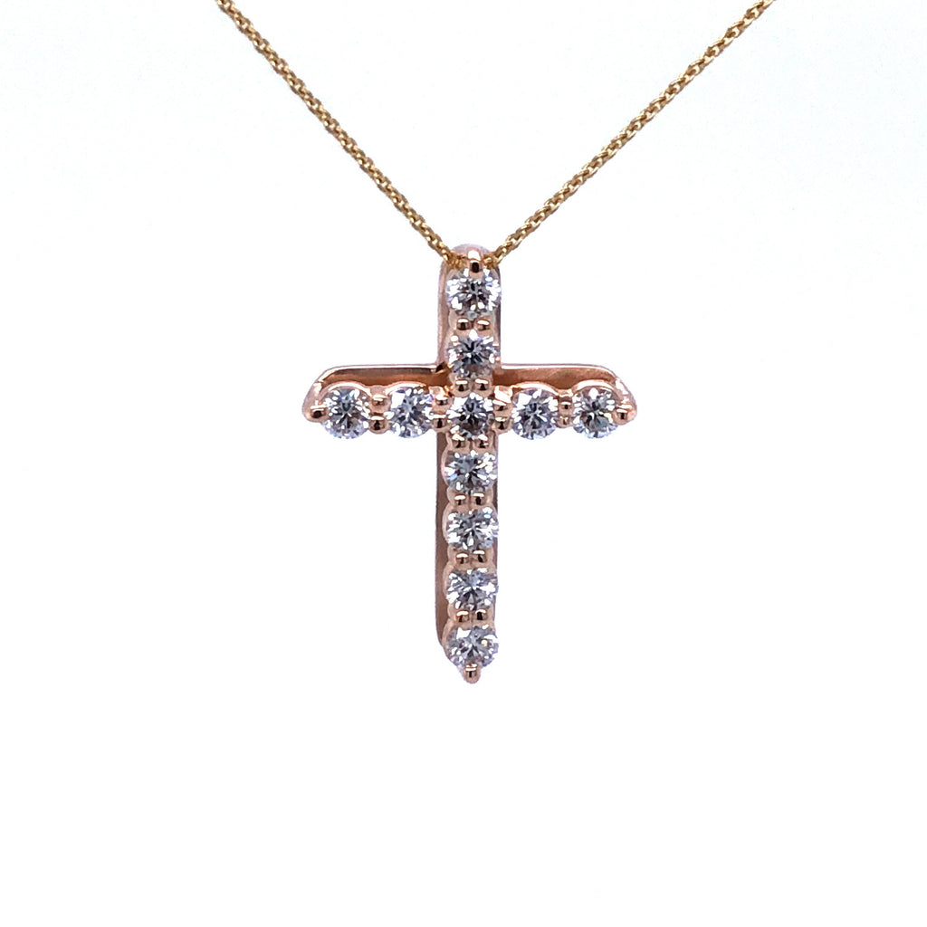 Two Tone Diamond Cross Pendant Necklace