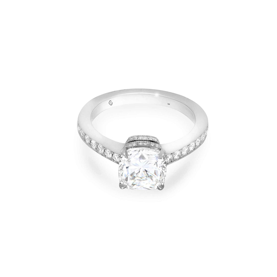 Daniella Engagement Ring in white gold with cushion-cut center diamond and pavé diamond band