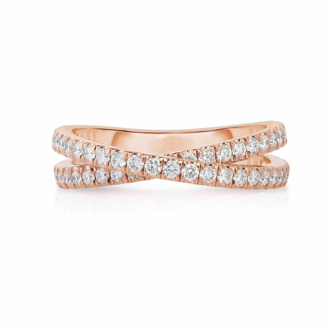 Leila Diamond Wedding Band in rose gold with round diamonds in crisscross design