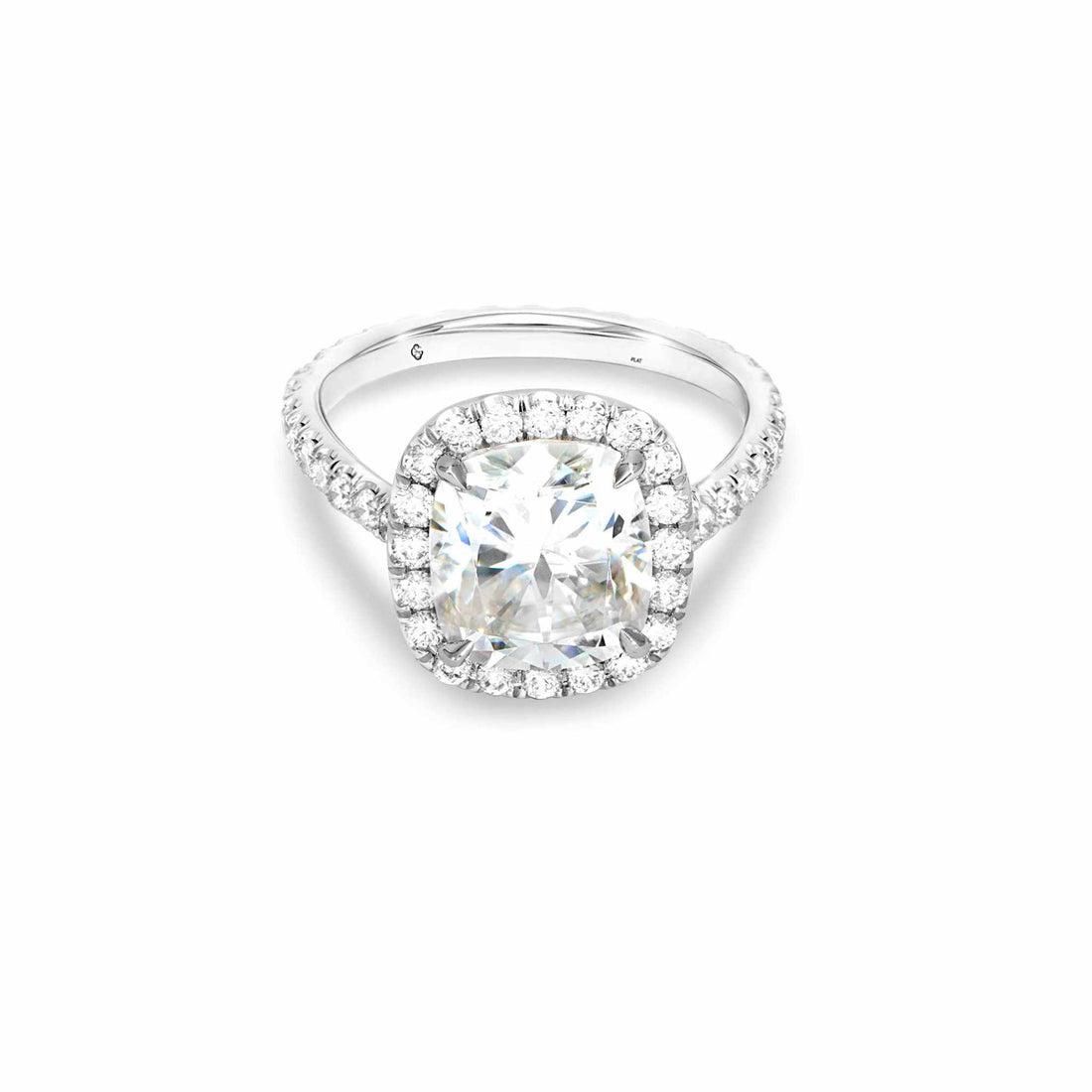 Levana Engagement Ring with 1.80ct cushion cut diamond and pavé halo in white gold